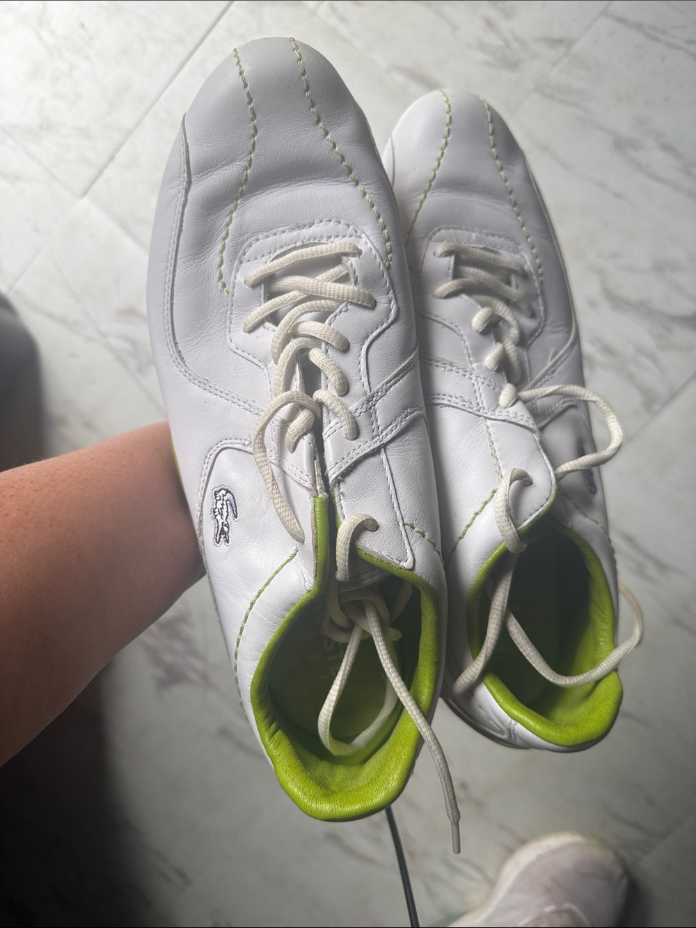 Lacoste White Sneakers with Lime Green Accents size 11
